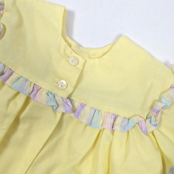 Vintage Dress Jacket Set Baby Girls Size 12m Yellow Pastel Rainbow Spring - Picture 2 of 5
